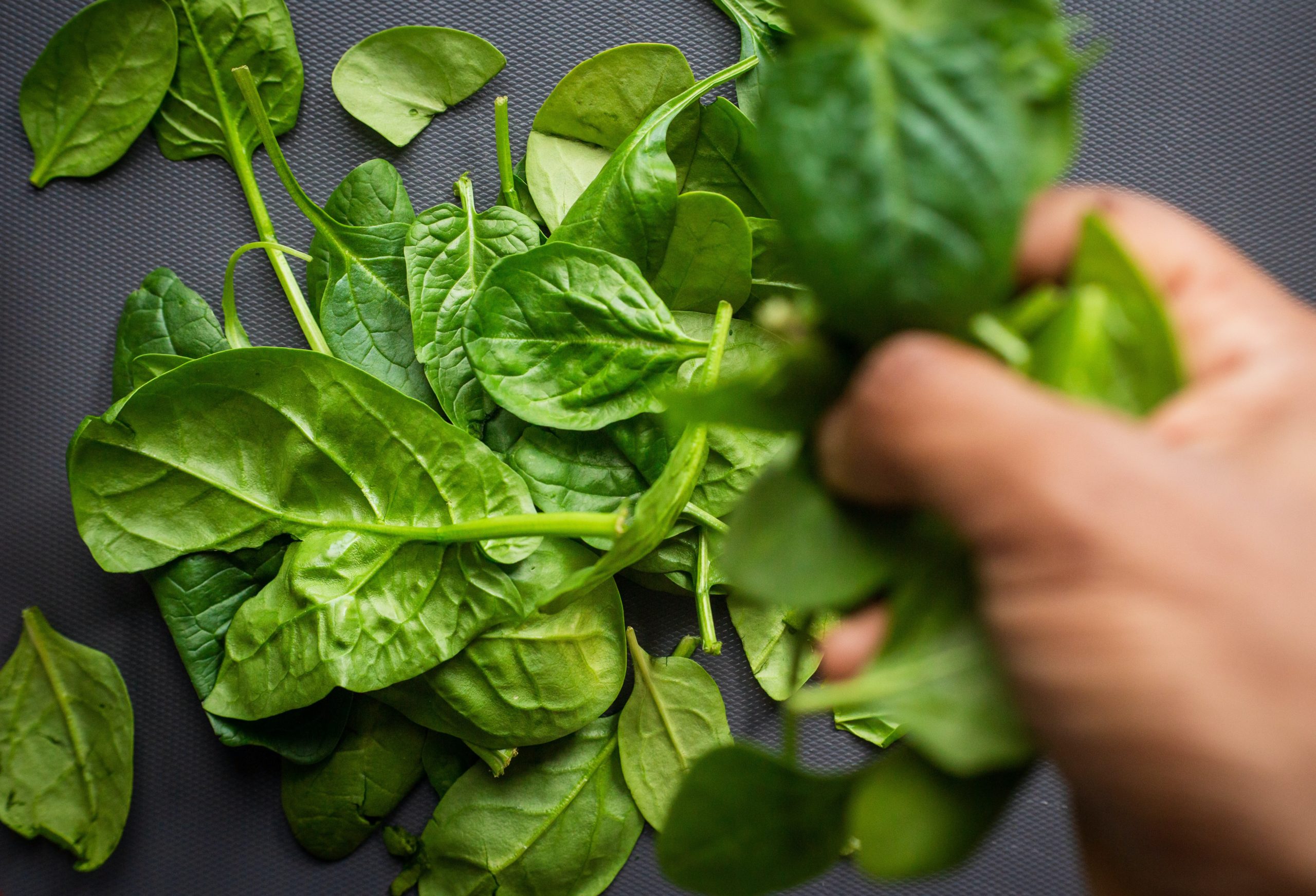 photo-1580910365246-e897eca689b1 Pile of spinach leaves. Spinach is rich in vitamin E, which supports brain health and function. Image from Unsplash.